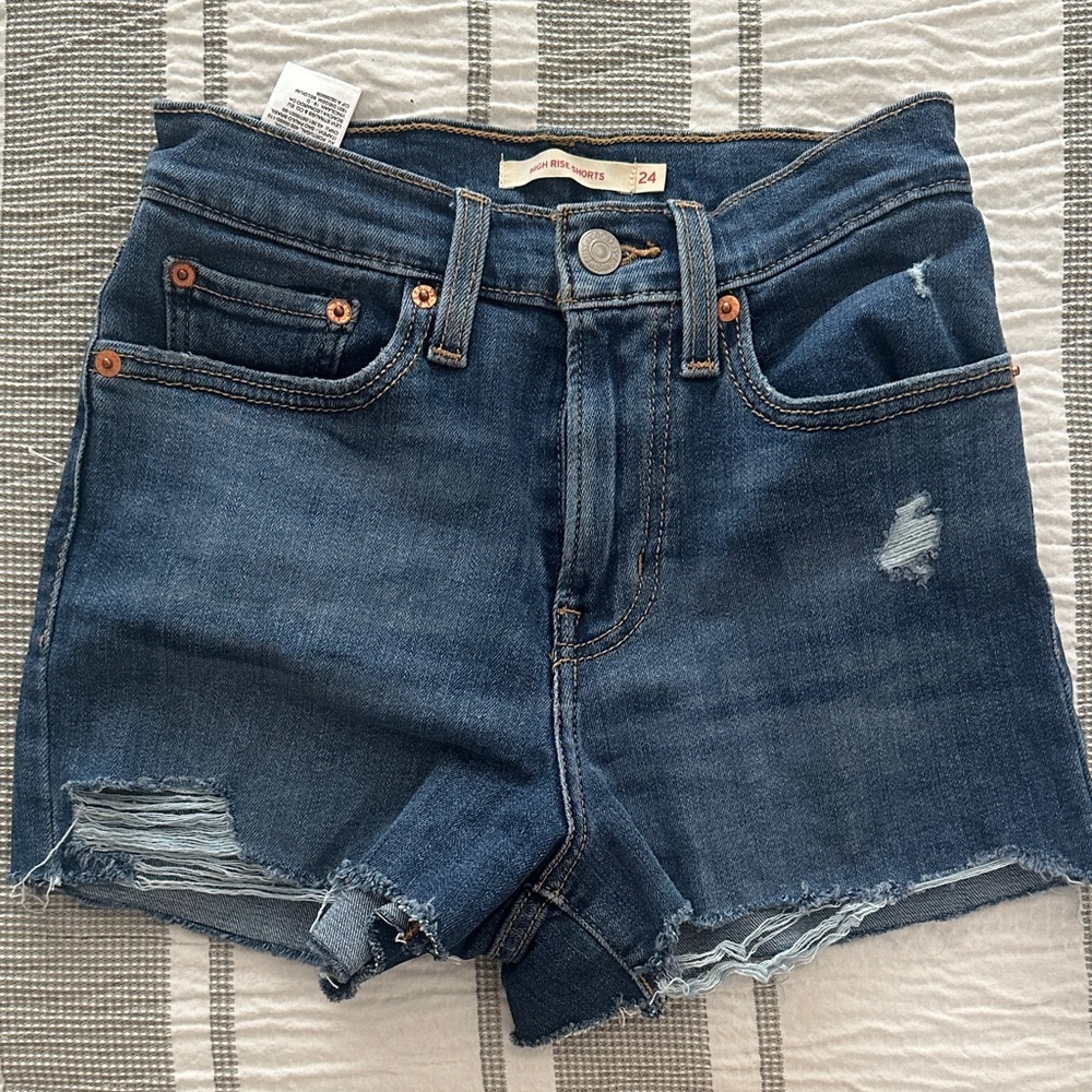 Levi's Dark Blue Distressed Jean Shorts